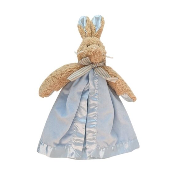 Bearington Baby Collection Bunny Rabbit Lovey Blue Satin Trim Security Blanket - Picture 3 of 7